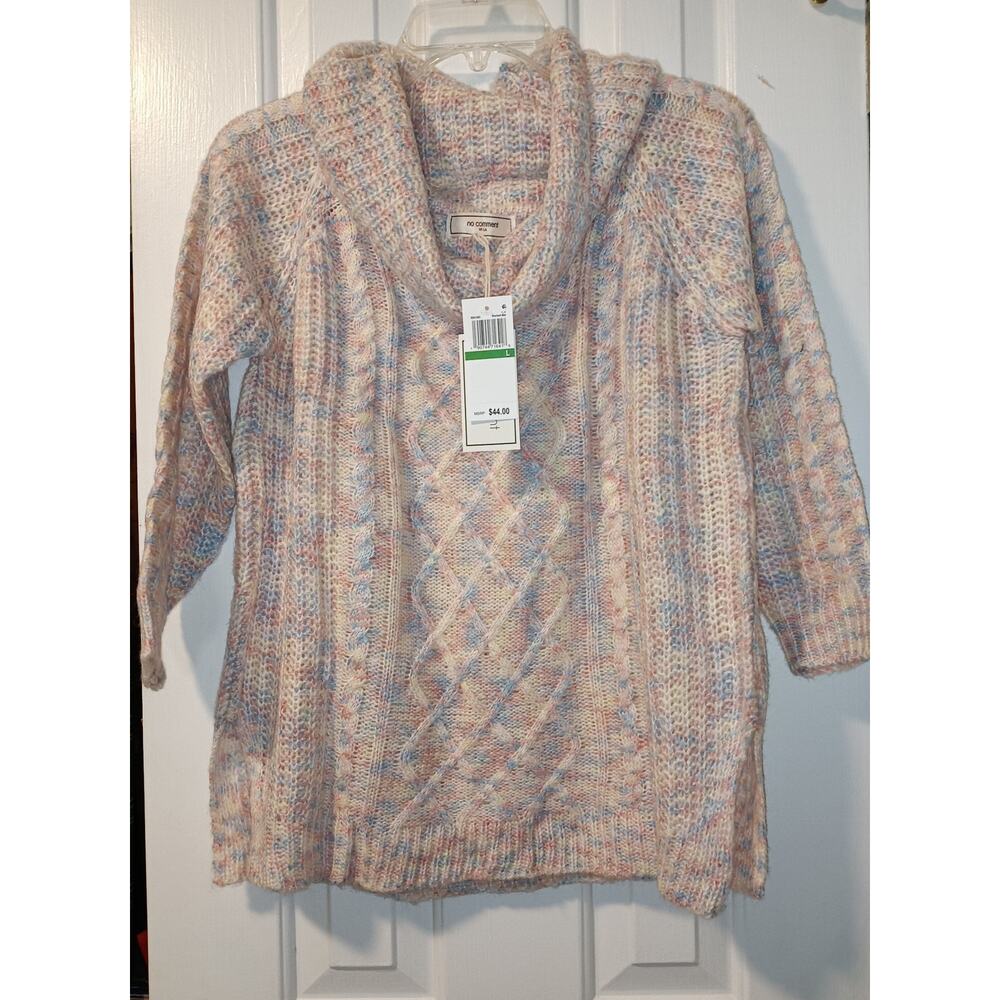 No Comment NY-LA - Women's Pastel Marled Knit Cowl Neck Sweater - Sz L - NWT